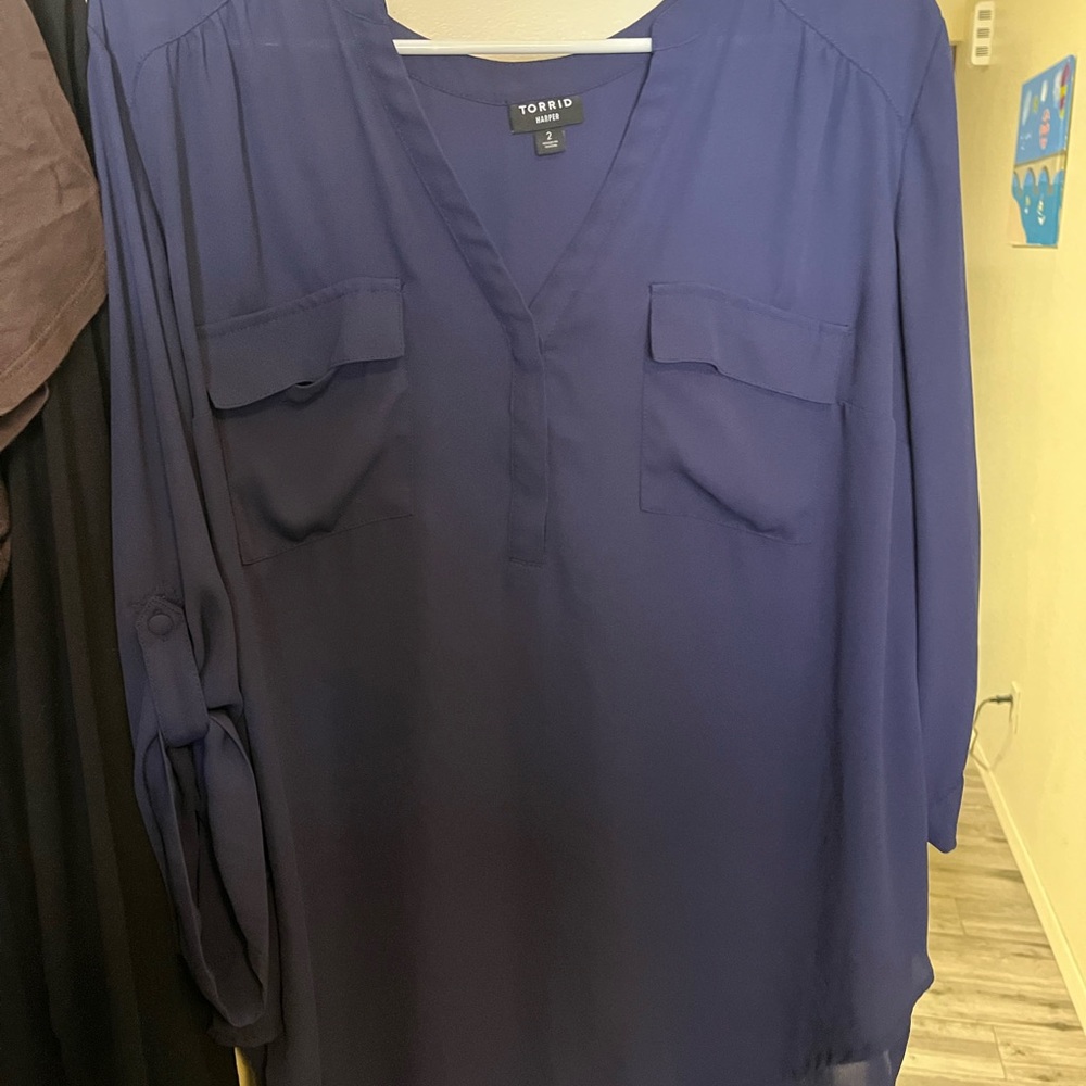Torrid Blue 3/4 Sleeve Relaxed Blouse